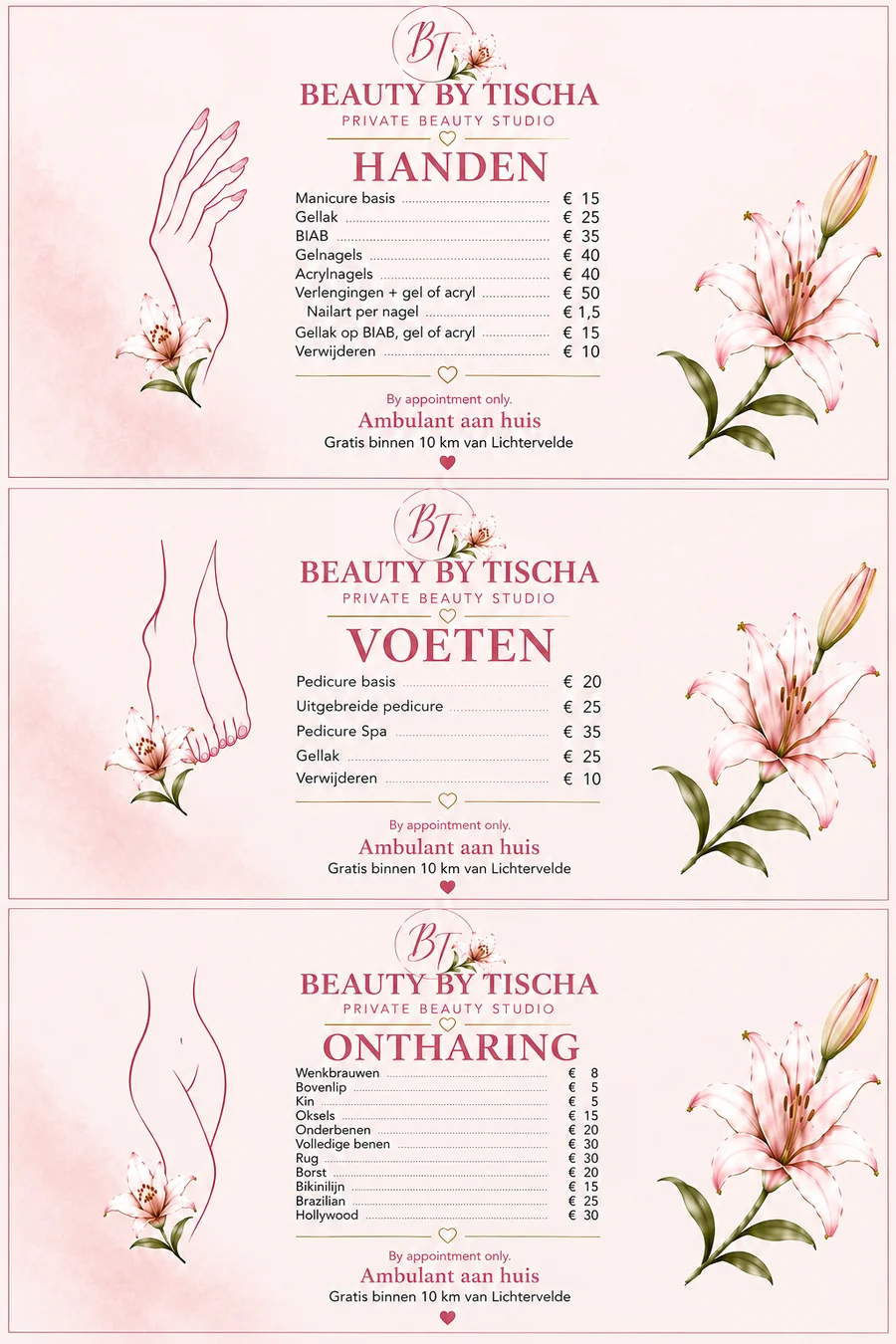 Prijslijst Beauty by Tischa